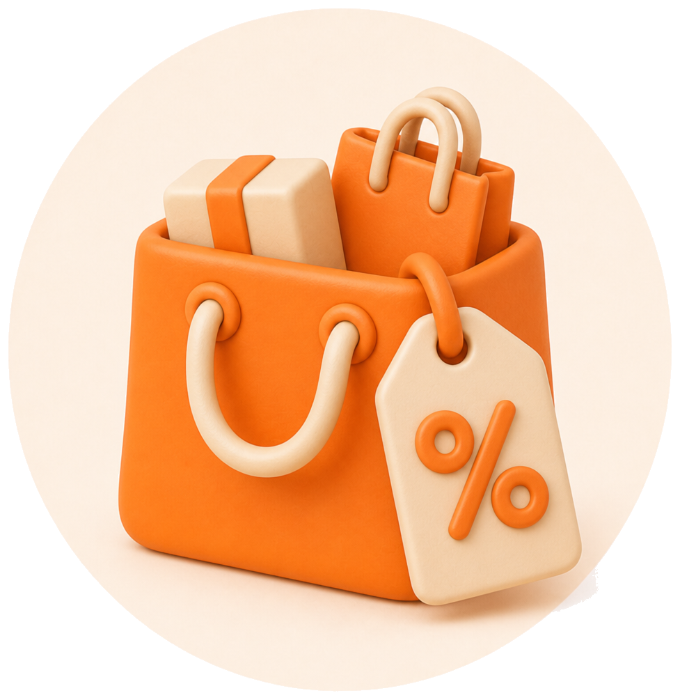 A discount tag on a shopping bag, representing everyday savings
